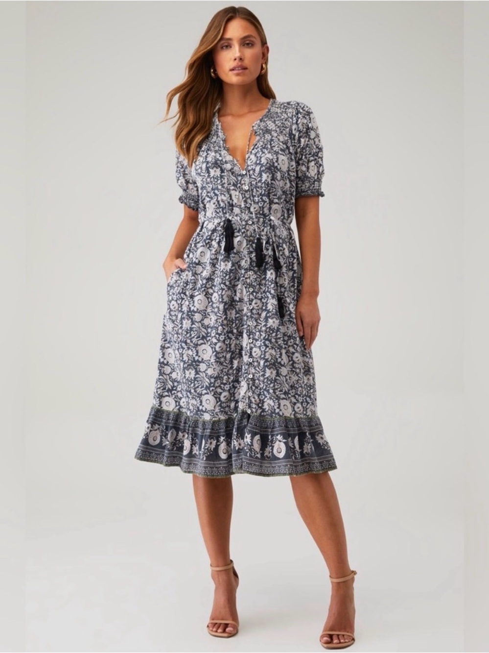 Cleobella Shiva Midi Dress Tripura Block Print Floral Women's Size Large